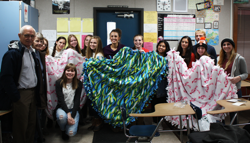 Leo+Club+members+show+off+blankets+that+they+made+for+hospital+patients.+Photo+by+Brandon+McGinnis