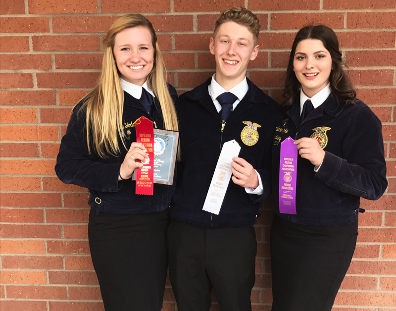 Julia Yoder, a junior, Chandler Brown, a sophomore, and Elizabeth Enke, a senior, will represent Bear River at the State level in their individual speaking events. Courtesy photo