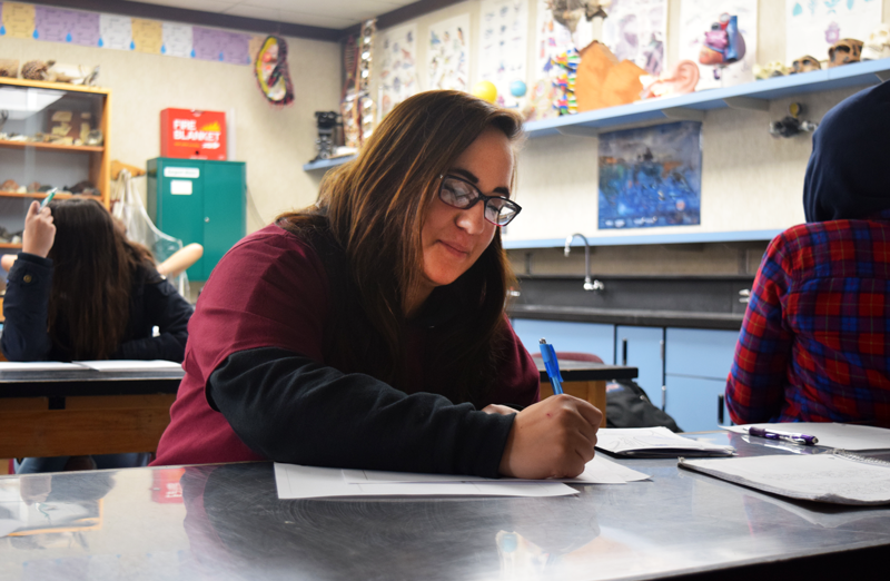 Junior Seena Engberson studies in Science class. Engberson says she believes bullying is a serious issue at Bear River. Photo by McKenna Hisaw