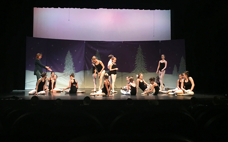 In Sync performers block The Nutcrackers snow scene during tech rehearsal Wednesday night. Photo by Sonora Slater