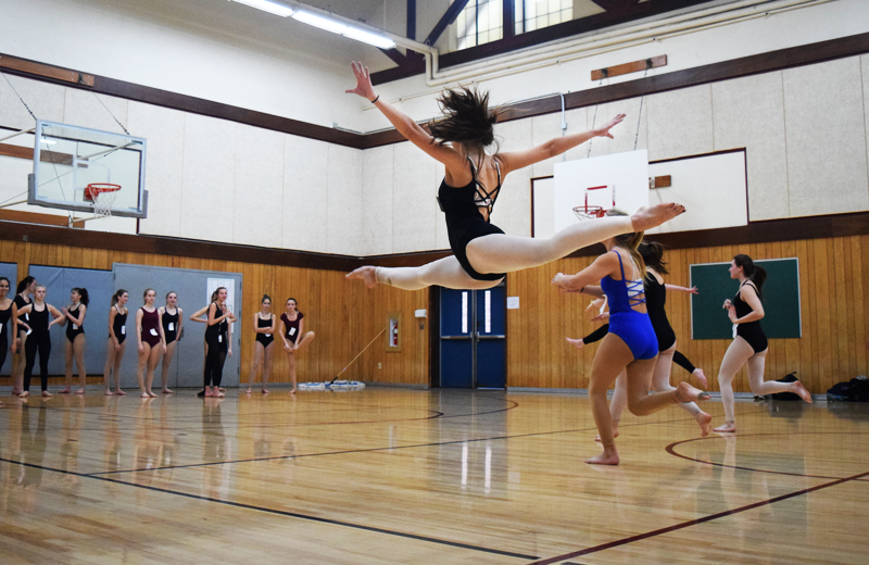 Freshman Jenna  Watson leaps during a Dance II audition. Photo by Morgan Ham