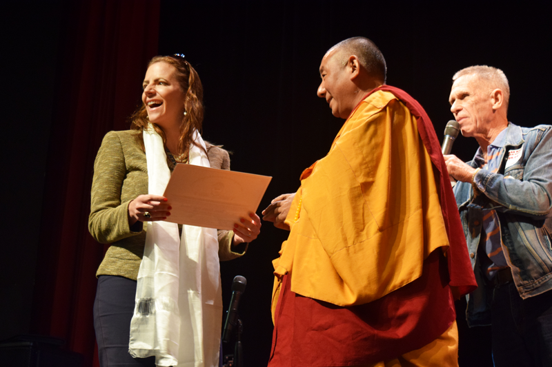 Bear+Rivers+Principal+Dr.+Amy+Besler+receives+blessings+from+a+visiting+monk+in+the+Bear+River+Community+Theater+on+Monday.+Photo+by+Kalei+Owen