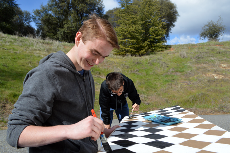 Sophomores Jacob Knox and Justin Roberts work on an Odyssey of the Mind project. Photo by McKenna Hisaw
