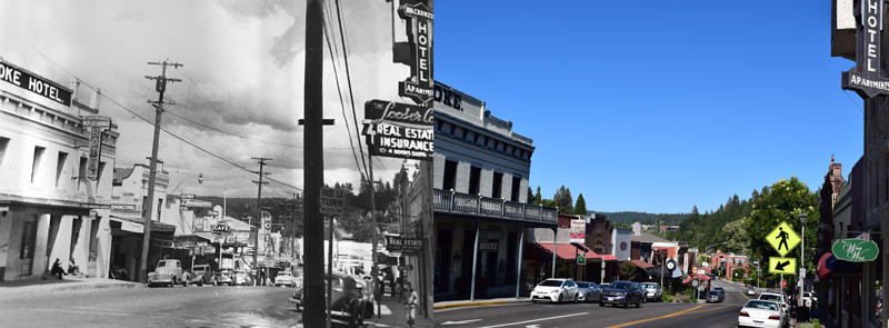 On the left is Grass Valley at some point in the early to mid 1900s, and on the right is Grass Valley in 2018 Courtesy photo; Photo by Morgan Ham