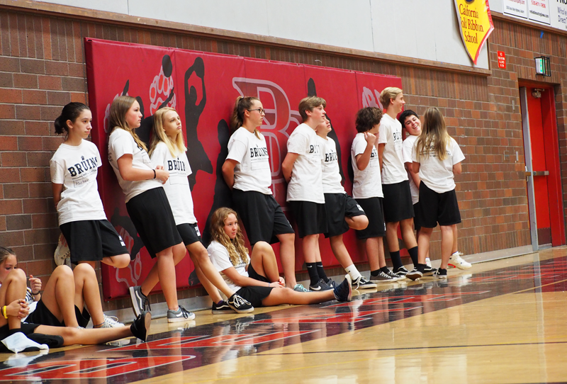 Freshmen get ready for a game of dodgeball. Photo by Maddie Meilinger