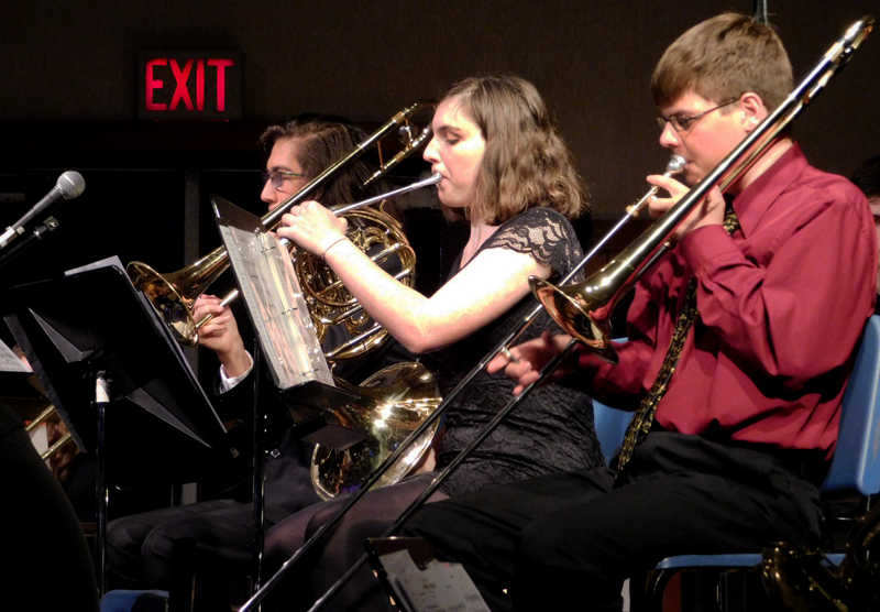 Junior Katie Desplancke focuses on her music along with Sophomore Noah Dunhower and Freshman Oliver Myers. Courtesy photo