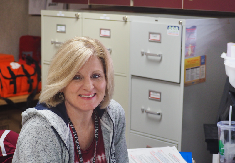 Mrs. Beskeen works in the nurses office. She frequently deals with allergy problems at school.  Photo by Zach Fink. 