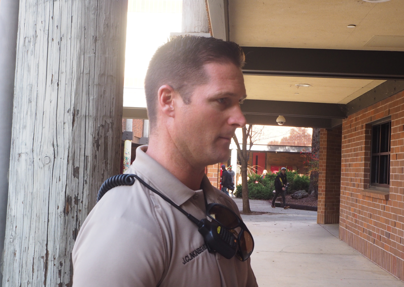Deputy Sheriff Jason Clinkinbeard helped investigate the perceived threat.  Photo by Zach Fink 