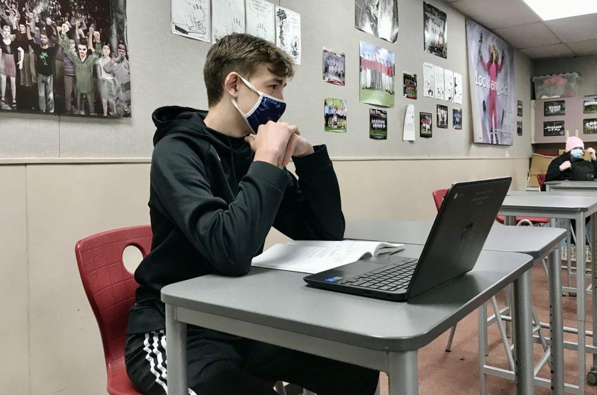 Senior Tanner Roberts sits in class as as he enters the home stretch of his high school career.  Photo by Maya Bussinger