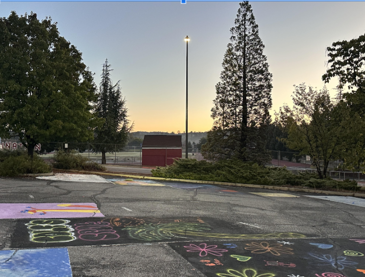 Sunrise in the painted parking lot.