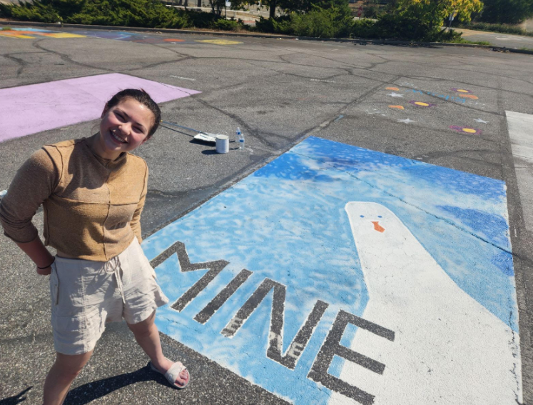 Senior Elaine Owyoung with her Finding Nemo inspired parking spot design.