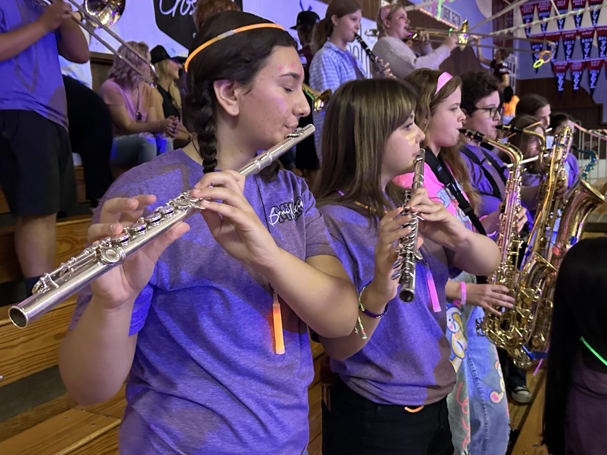 Bear River band members, from left, Christina Leimer, Jericho Briggs, Olivia Herr and Tay Moore perform at a rally earlier this school year.