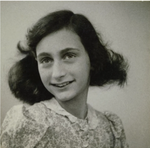 A portrait of Anne Frank.