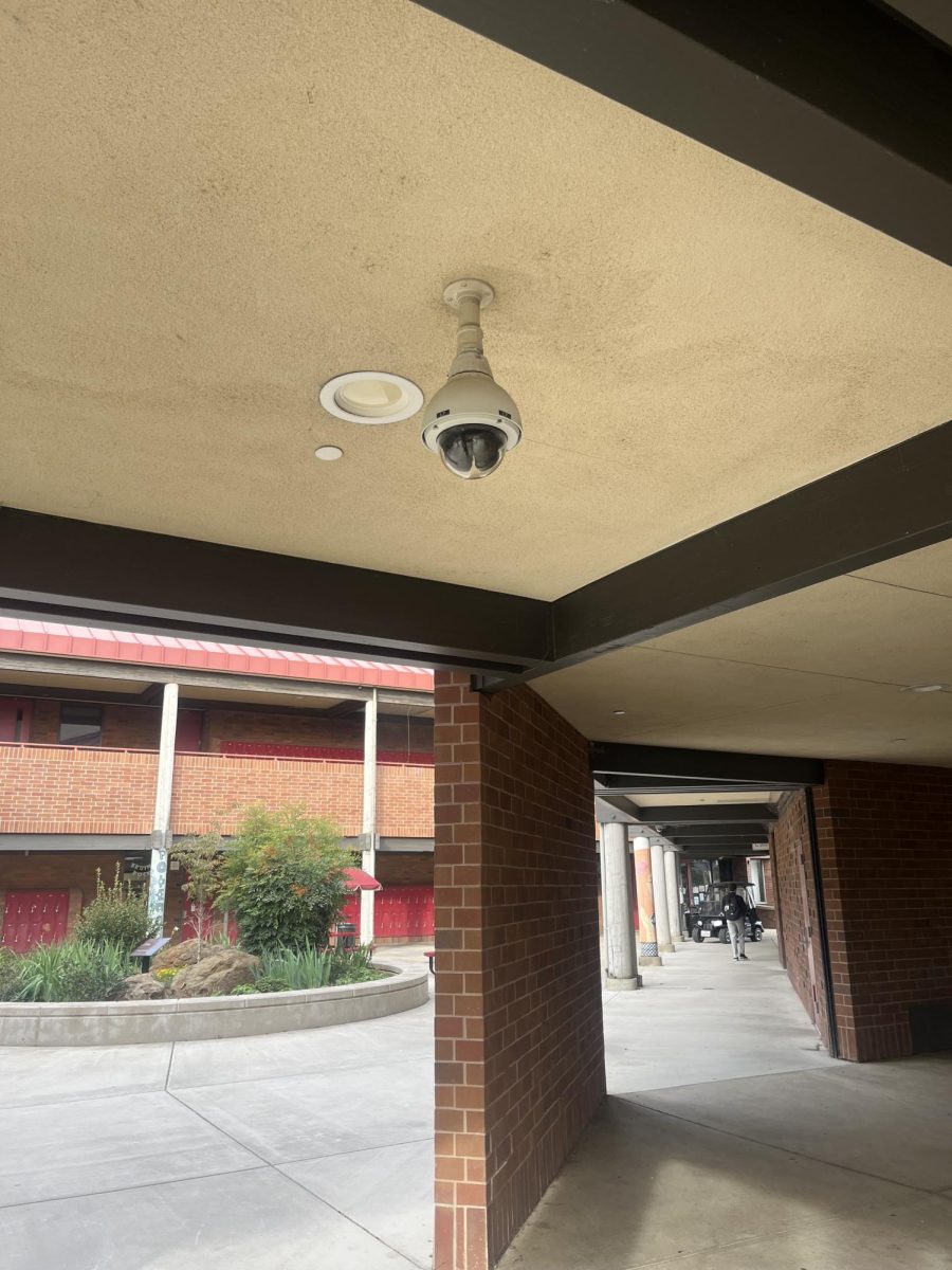 A security camera keeps watch on the Bear River campus.